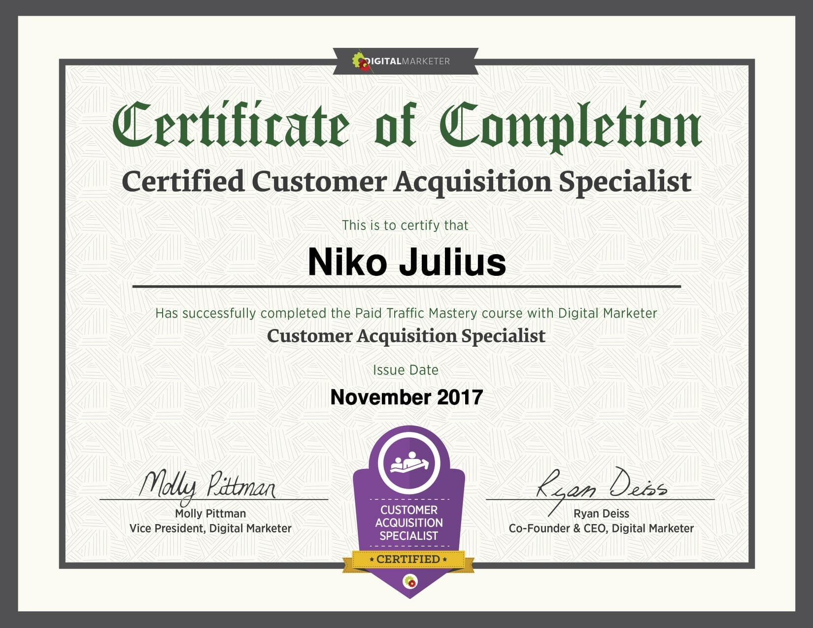 Certified customer acquisition specialist