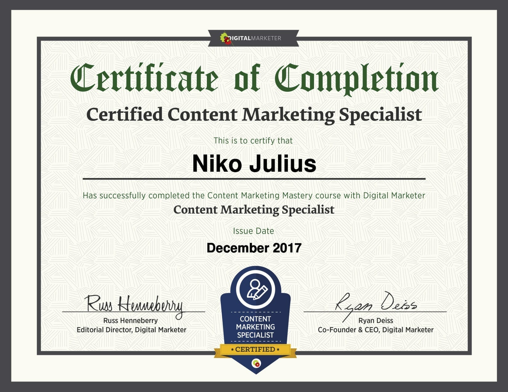 certified content marketing specialist