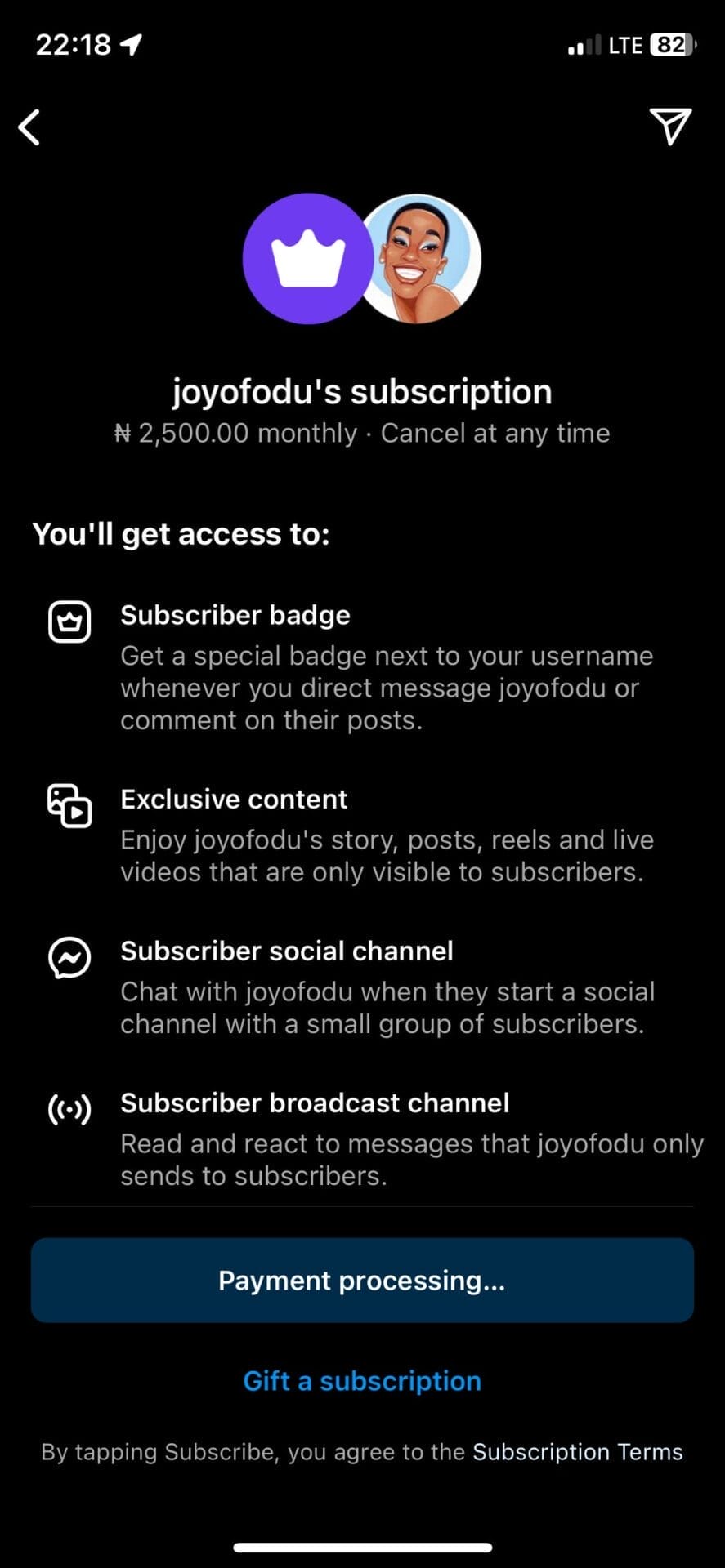 Instagram Subscription